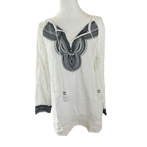 Woman's‎ Long Sleeve Linen Embroidered Tunic Sz M - Picture 1 of 7